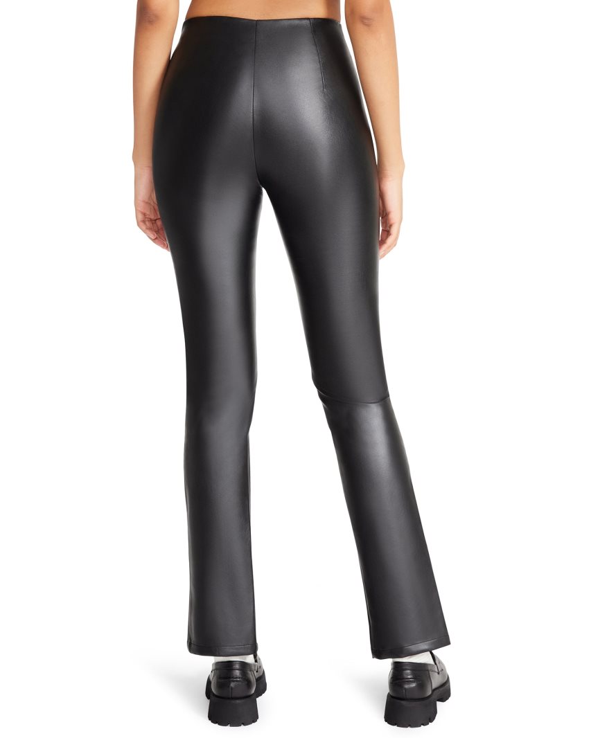 Black Steve Madden Slit Front Faux Leather Women's Pants | PH 8792UGT